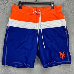 New York Mets Mens Swim Trunks Large Blue Orange Colorblock Board Shorts‎ G-III